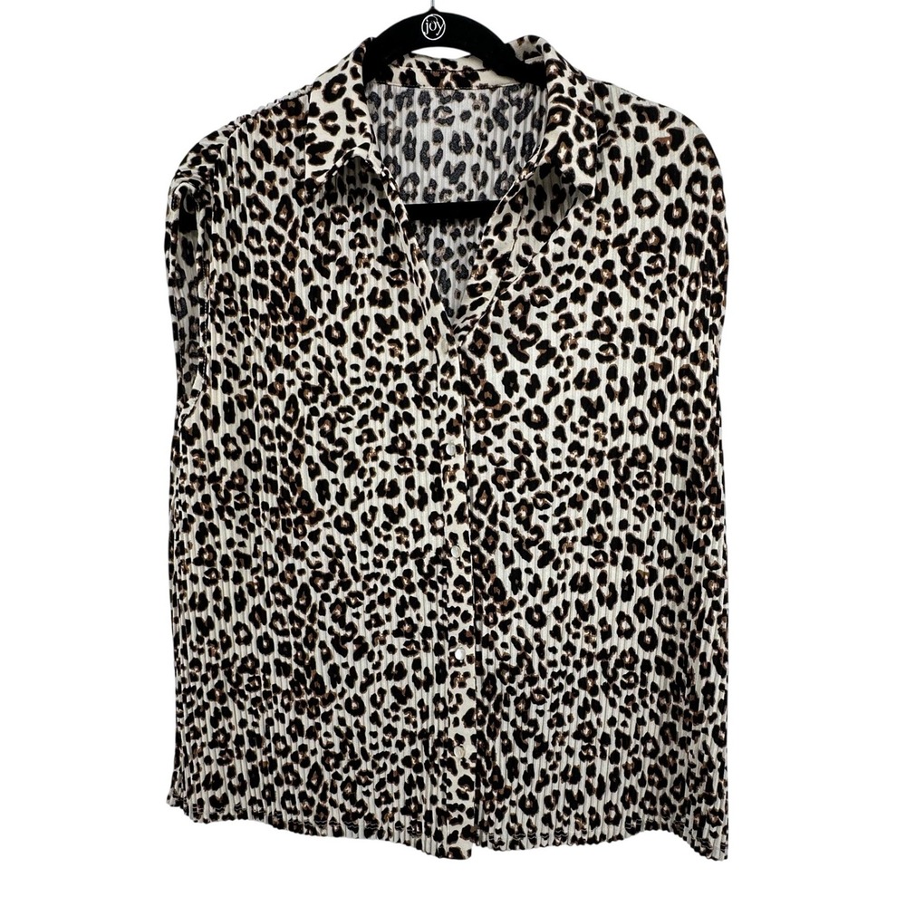 Leopard Print Sleeveless Blouse Women Large Tan Black Lagenlook‎ Roomy Career